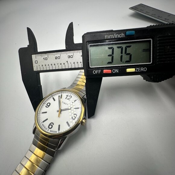 Timex Easy Reader Watch Men Silver Gold Two Tone BROKEN Stretch Band New Battery - Picture 7 of 8